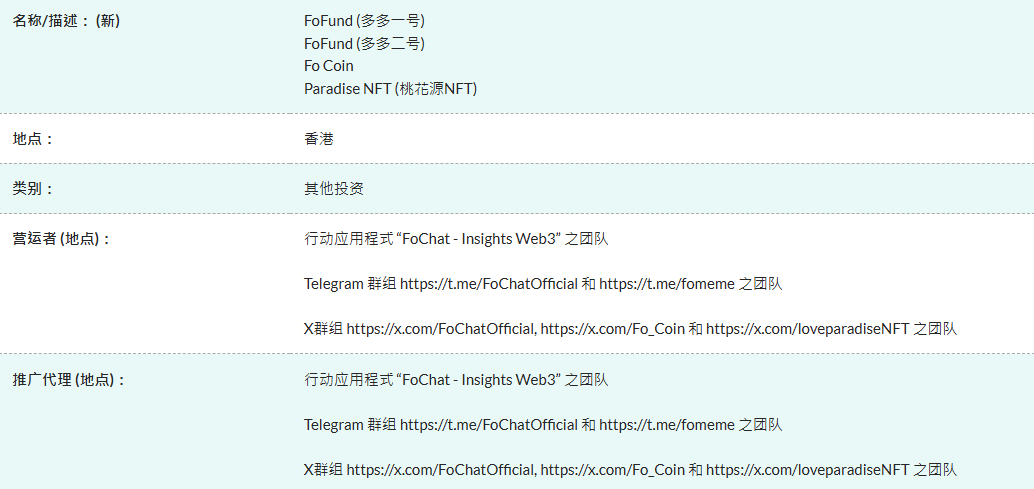 Ủy ban Chứng khoán và Tương lai Hồng Kông cảnh báo: FoFund, Fo Coin và Taohuayuan NFT là những